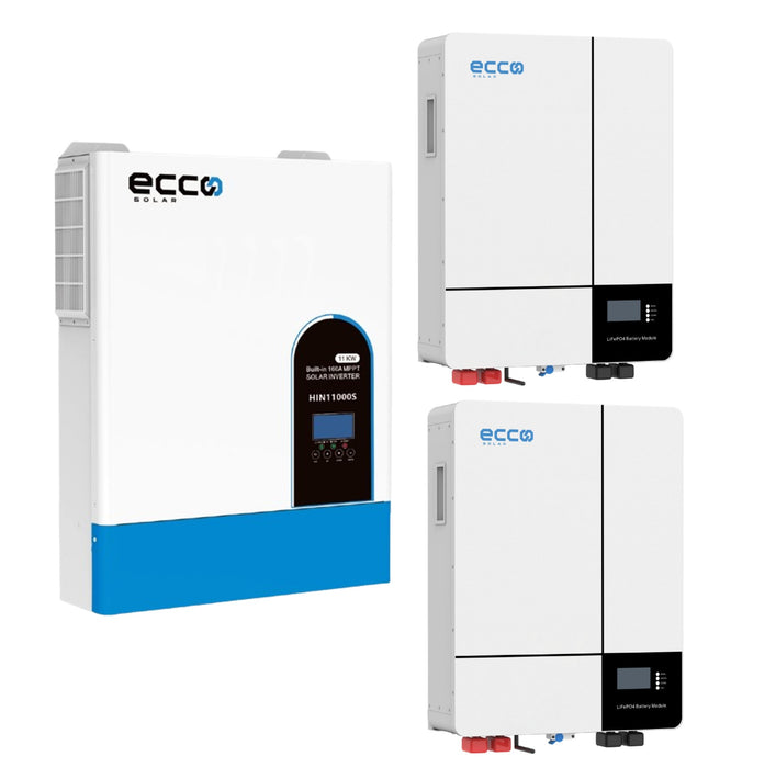 11KVA Ecco Solar Inverter Combo 2 X 5.12 KWH 100AH Lithium Ecco Solar Batteries