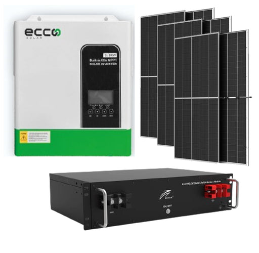 3.5KVA ECCO Inverter and Battery 3500 Watt 25.6V 100AH Ritar Lithium 3X 425W Trina Mono Solar Panels Combo Kit - MacSell Solar Outlet