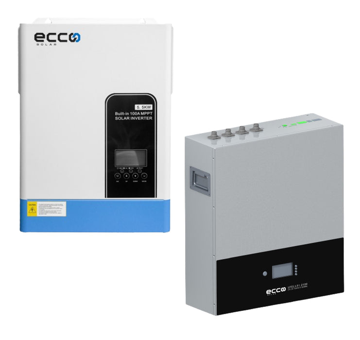 5.5KVA ECCO 5500W Hybrid Inverter and Battery Watt 48V ECCO 5.12Kwh KWH Lithium Battery