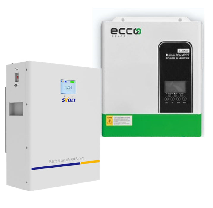 ECCO Inverter and Battery Combo 3.5kva / 3500w Mppt SVOLT 24V 106Ah 2.71 kWh A-Grade Lithium Battery - MacSell Solar Outlet