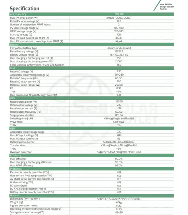 LuxPower 12kW (SNA12000) Single Phase Hybrid Inverter