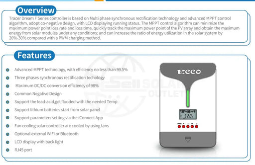 100A MPPT Solar Charge Controller 12/24/48V TD41020F Ecco