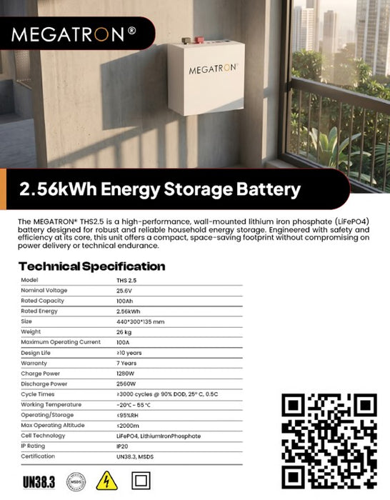 24V Lithium Battery 100Ah 2.56 kWh HN2.5-A Megatron