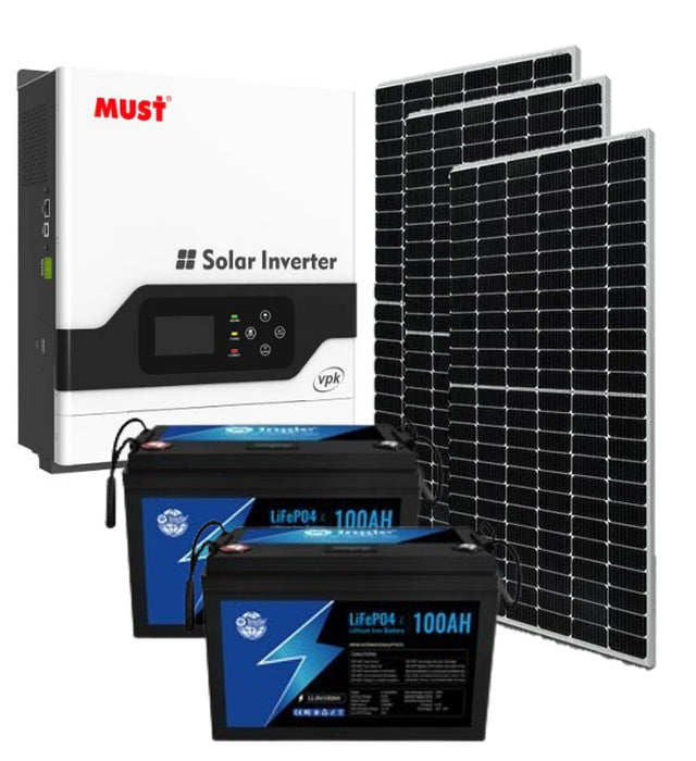 3000W Must 3KW MPPT 100A 2.56 KwH Lithium 3X 460W Mono Solar Panels Combo Kit