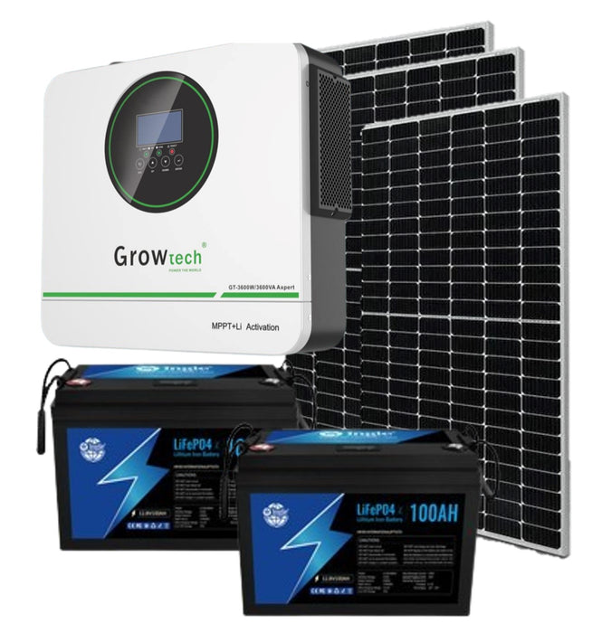 3600W Growtech Hybrid Inverter & 2.56 KwH Lithium Battery Plus 3X 460W Mono Solar Panels Combo Kit