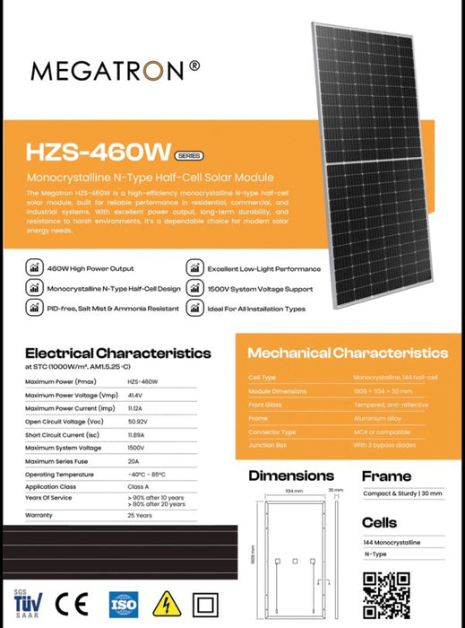 460w Mono Solar Panel Mono Megatron 6 Pack
