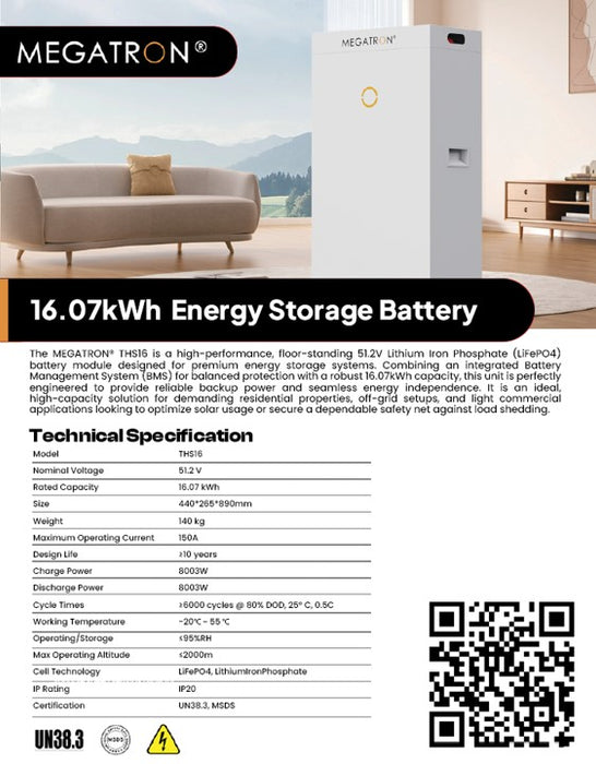 48V Lithium Battery 16.07 kWh LV Megatron