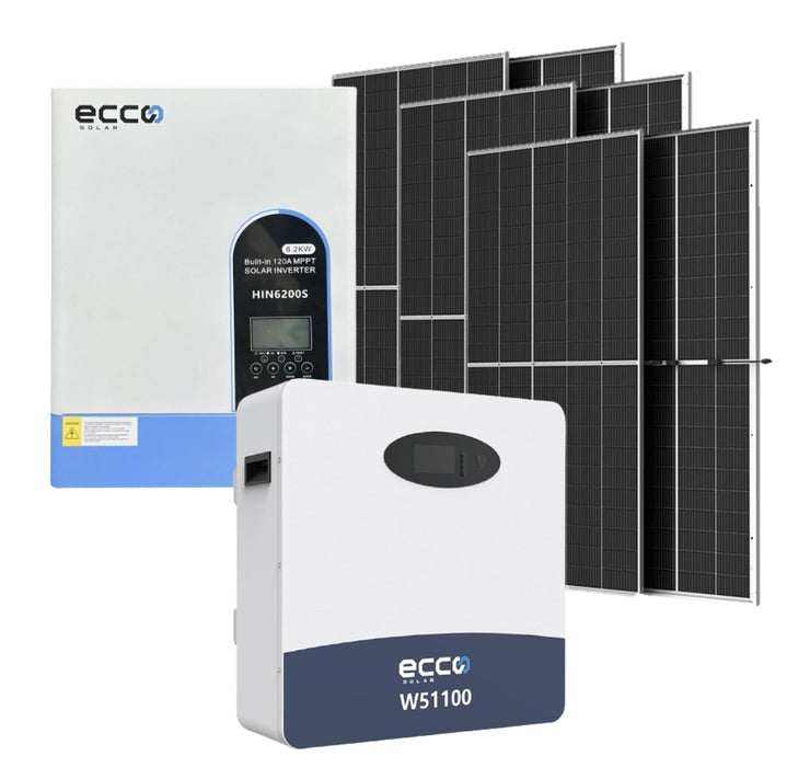 6.2KVA ECCO Hybrid Inverter and Battery 48V ECCO 5.12 KWH Lithium Battery Plus 6 X 465W Jinko Solar Panels