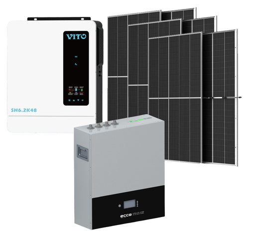 6.2KVA Hybrid Inverter and Battery 6200 Watt 48V ECCO 5.12 KWH Lithium Battery Plus 6 X 450W Solar Panels - MacSell Solar Outlet