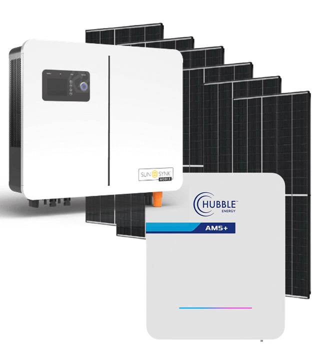 6Kw Sunsynk and Hubble AM5+ 5.12 kWh Combo Power Kit Including 6x Solar 620w JA Solar Panels