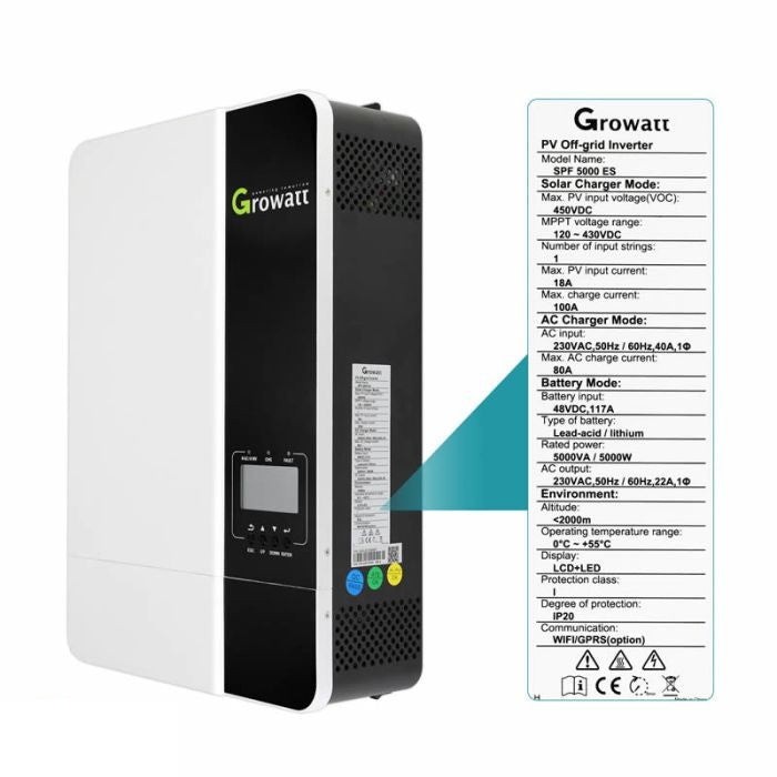 Growatt SPF 5000 ES 5KVA Inverter and Battery Combo Dyness A48100 Lithium Battery