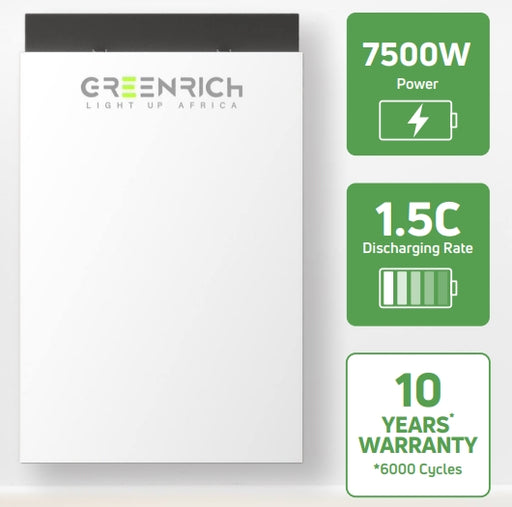Greenrich WM5000 (7500W/4960Wh) 4.95kWh  Lithium Battery Wall Mount - MacSell Solar Outlet