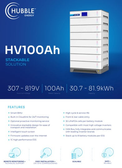 Hubble HV Battery HV100AH (61kwh) High Voltage Battery Stackable
