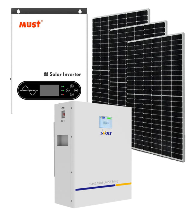 Must 3.6KVA Hybrid Inverter and Lithium Battery SVOLT 24V 106Ah 2.71 kWh Plus 3 X 455w Canadian Solar Panels - MacSell Solar Outlet