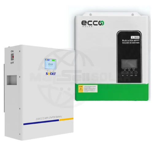 ECCO Inverter and Battery Combo 3.5kva / 3500w Mppt SVOLT 24V 106Ah 2.71 kWh A-Grade Lithium Battery - MacSell Solar Outlet