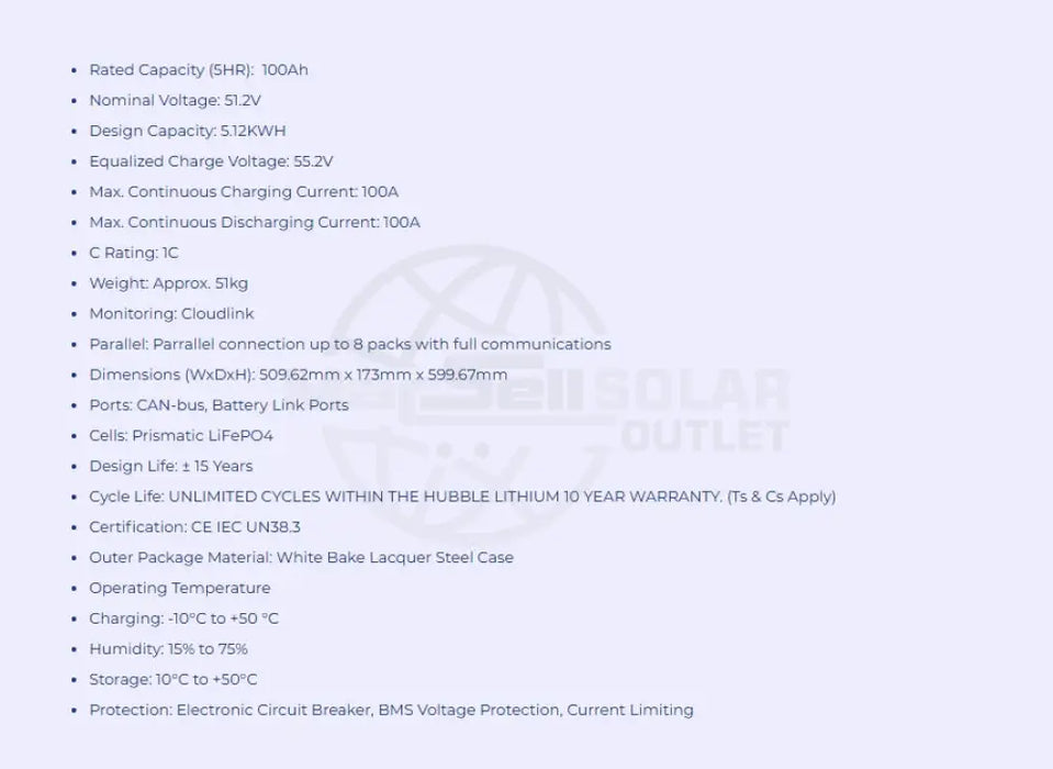 Hubble AM-5 LiFePO4 5.12kWh 51.2V Lithium Battery