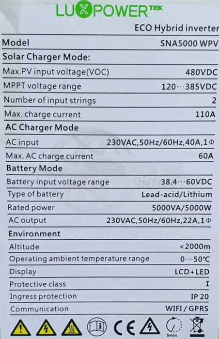 LuxPower 5kW Inverter – SNA5000 Hybrid Inverter - solar