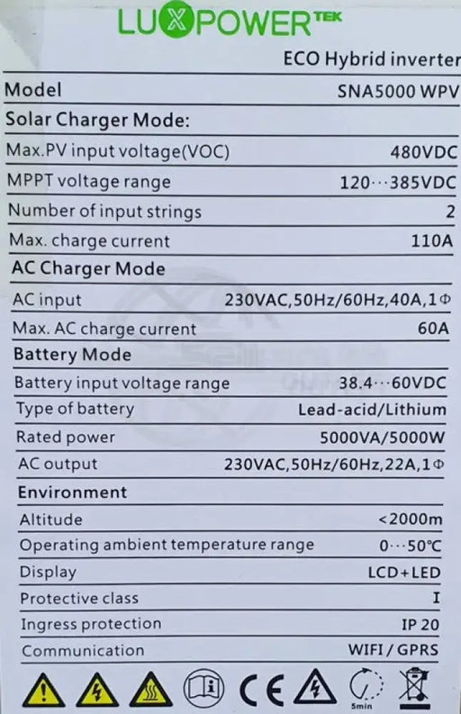 LuxPower 5kW Inverter – SNA5000 Hybrid Inverter - solar